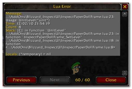 Исправление ошибки LUA в World of Warcraft на Windows: подробный гайд