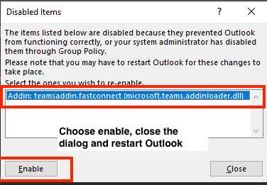 Как устранить проблему отсутствия дополнения Microsoft Teams для Outlook на Windows 10?